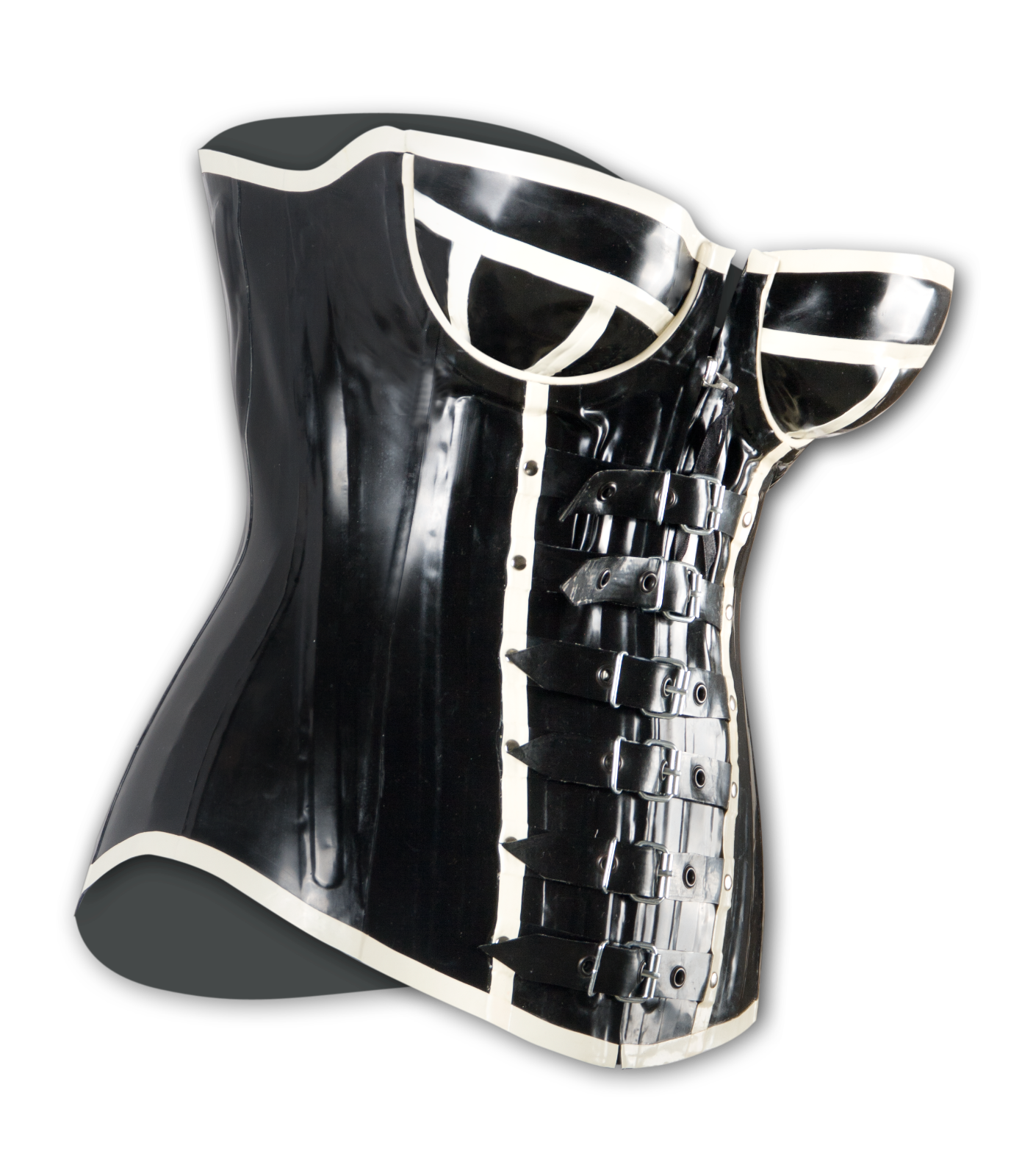 Aila Corsage Latex  schwarz weiss  mit Brustschnallen -40-C